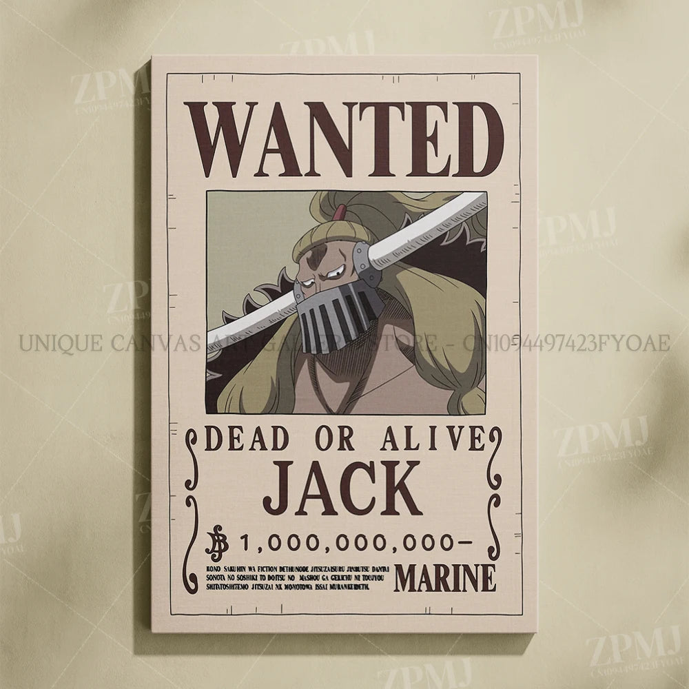 Anime One Piece Wanted Home Decor Poster Wall Art Canvas Prints Painting Pictures for Living Room Frameless Decorative Murals