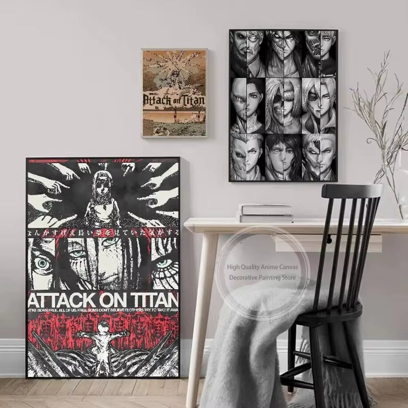 Hot-Blooded Anime Attack on Titan Poster Art Waterproof Paper Canvas Coffee House Bar Room Wall Decor