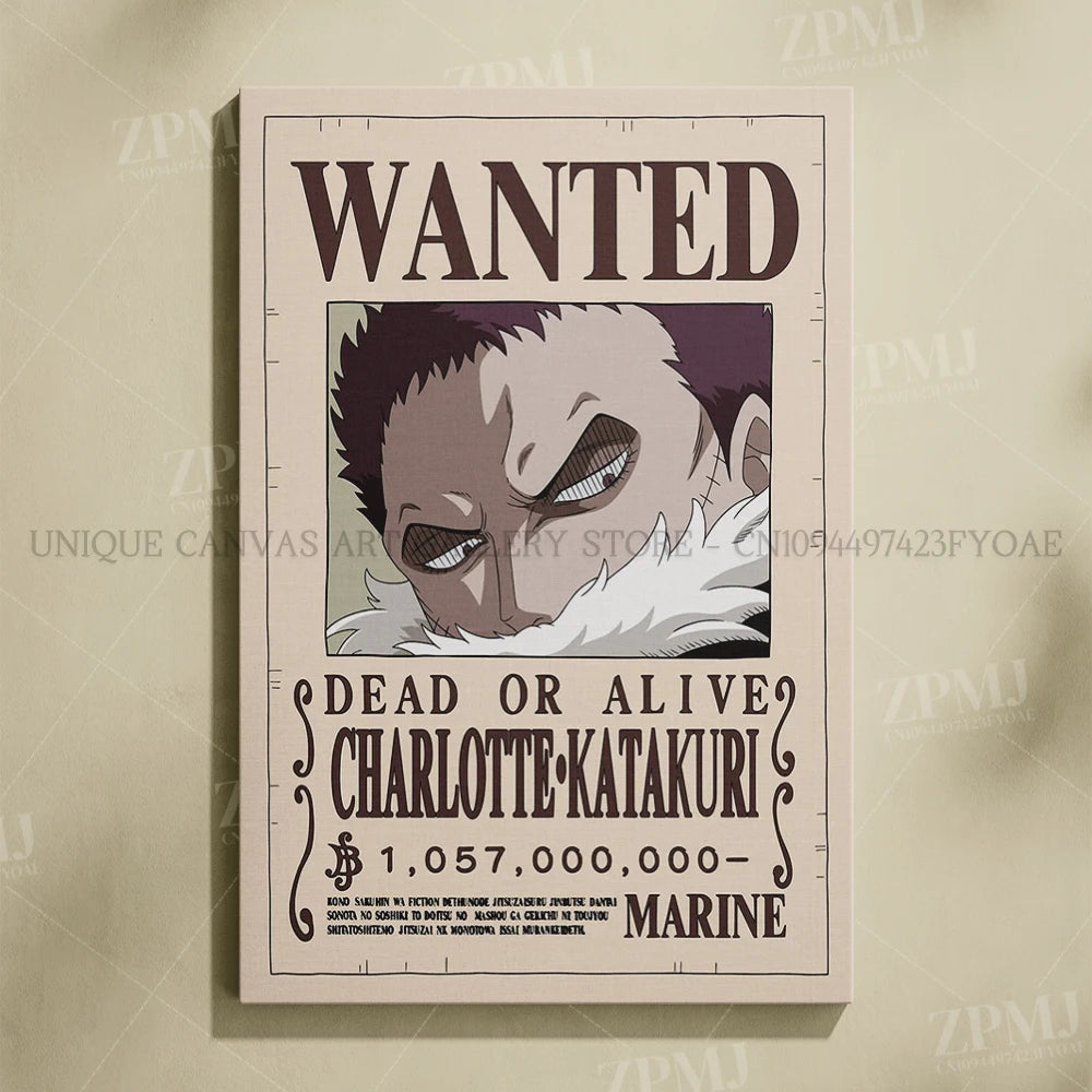 Anime One Piece Wanted Home Decor Poster Wall Art Canvas Prints Painting Pictures for Living Room Frameless Decorative Murals