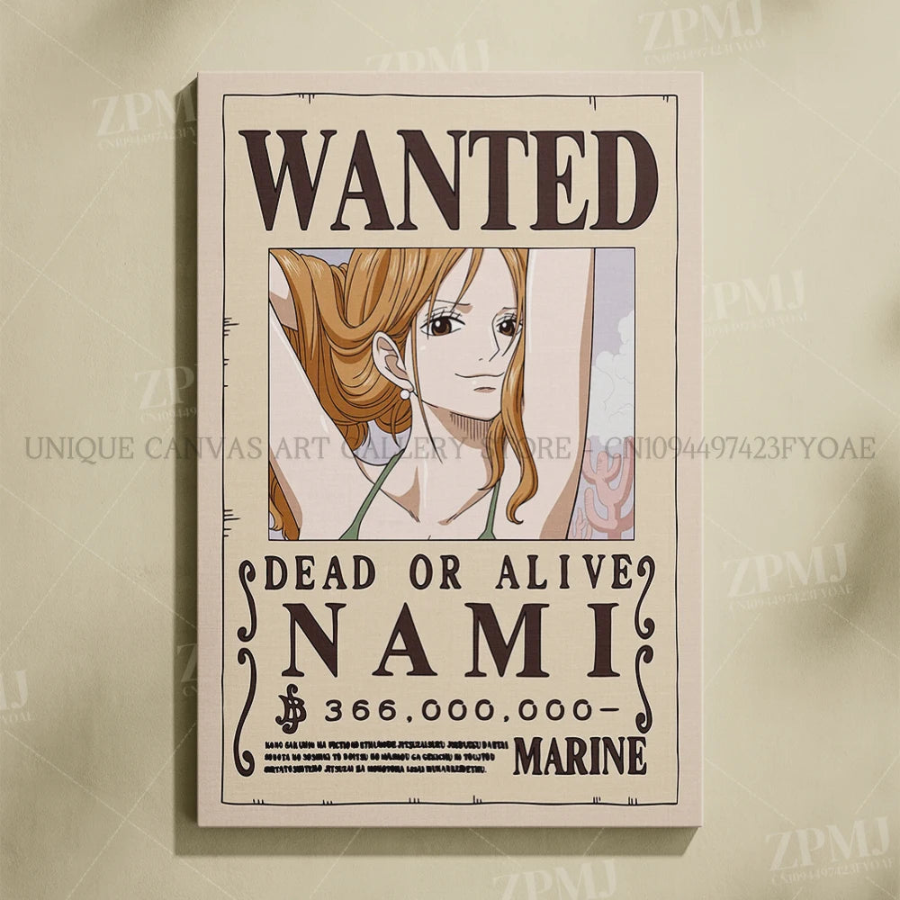 Anime One Piece Wanted Home Decor Poster Wall Art Canvas Prints Painting Pictures for Living Room Frameless Decorative Murals