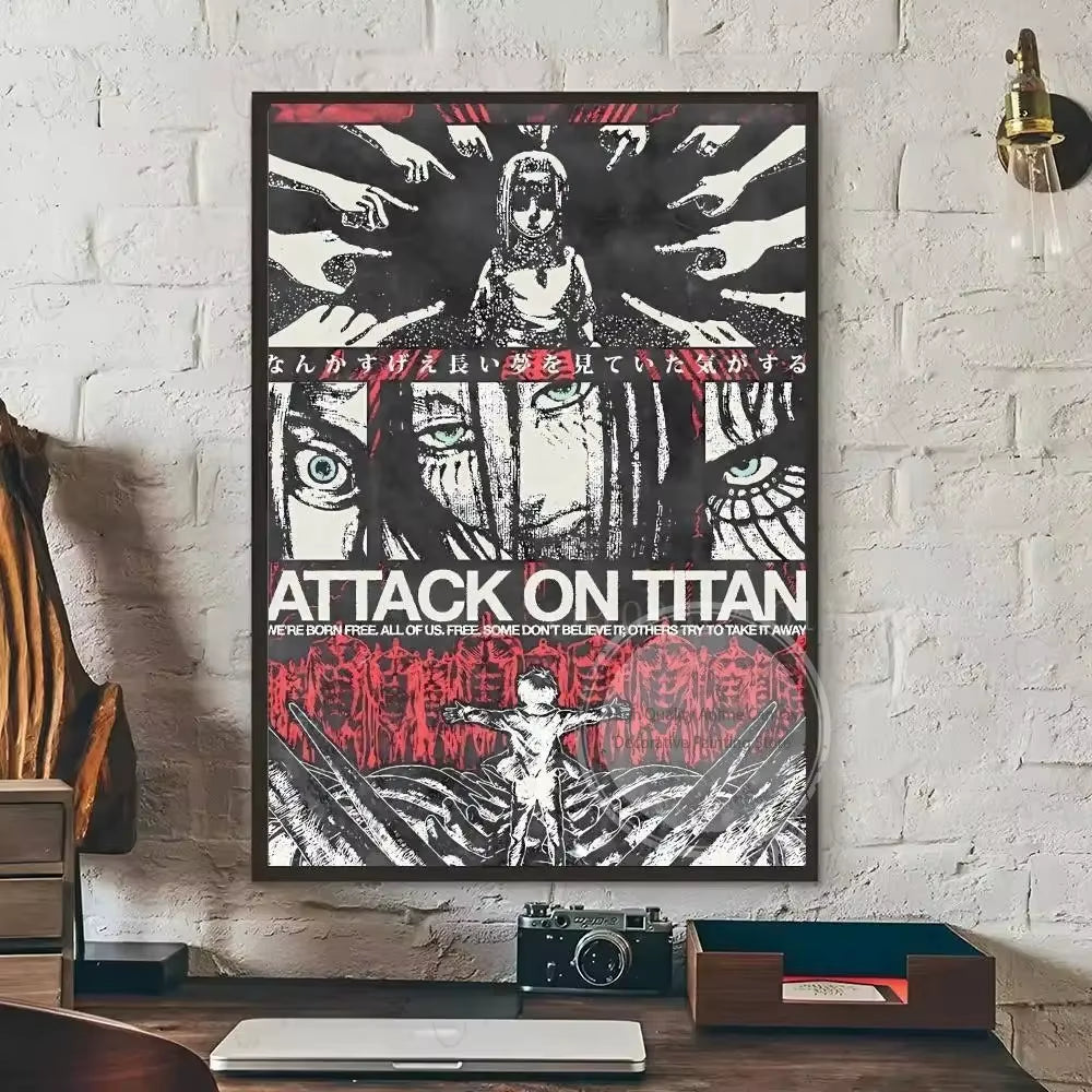 Hot-Blooded Anime Attack on Titan Poster Art Waterproof Paper Canvas Coffee House Bar Room Wall Decor