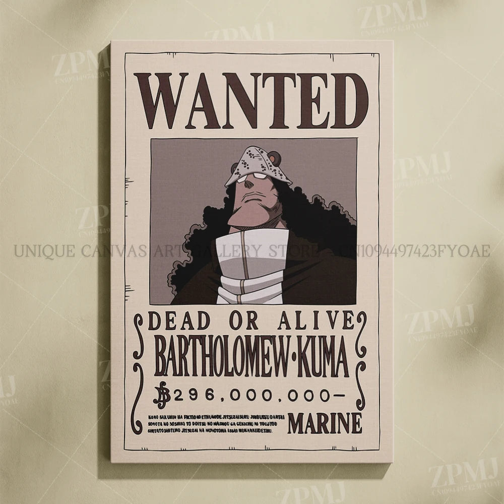 Anime One Piece Wanted Home Decor Poster Wall Art Canvas Prints Painting Pictures for Living Room Frameless Decorative Murals