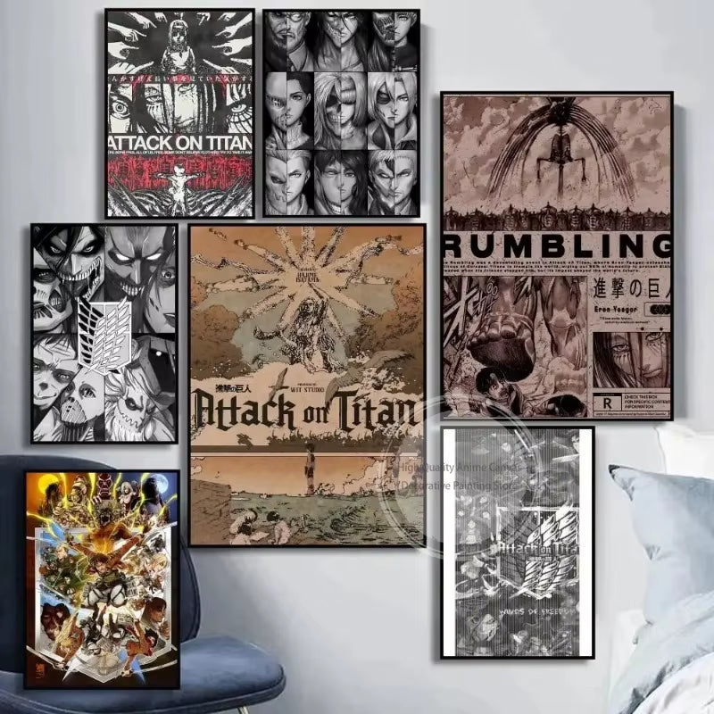 Hot-Blooded Anime Attack on Titan Poster Art Waterproof Paper Canvas Coffee House Bar Room Wall Decor