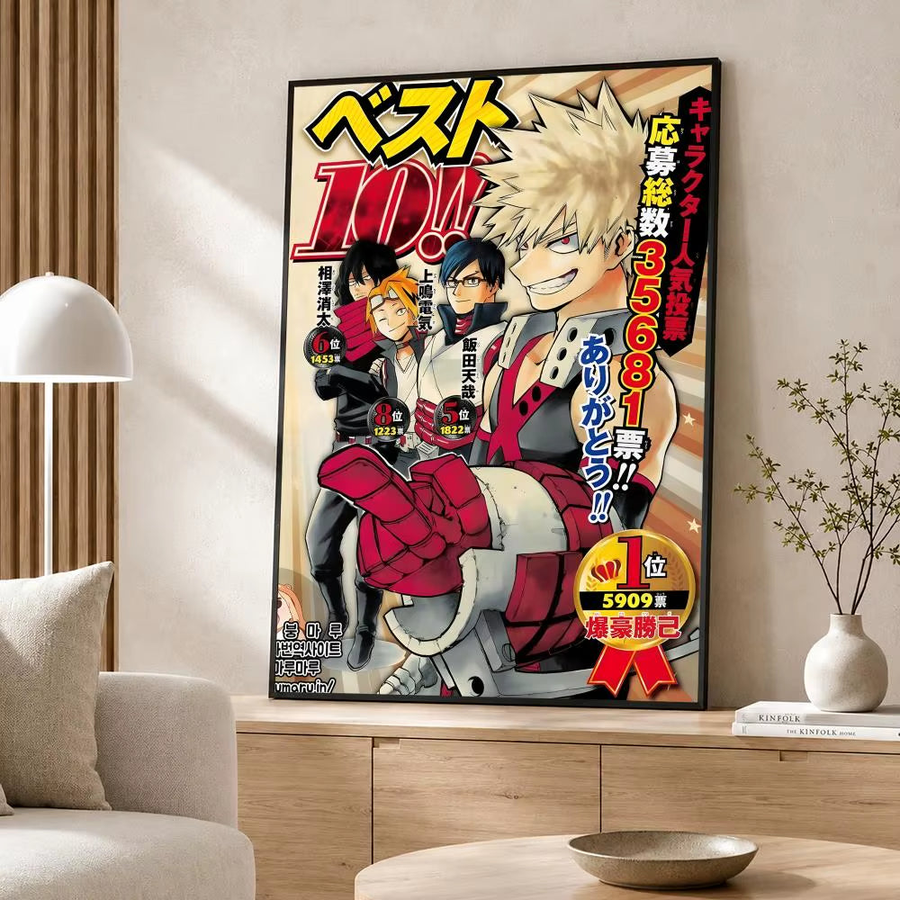 Anime My Hero Academia Poster Poster Wall Sticker Waterproof Self Adhesive HD Art Bedroom Bar Decor