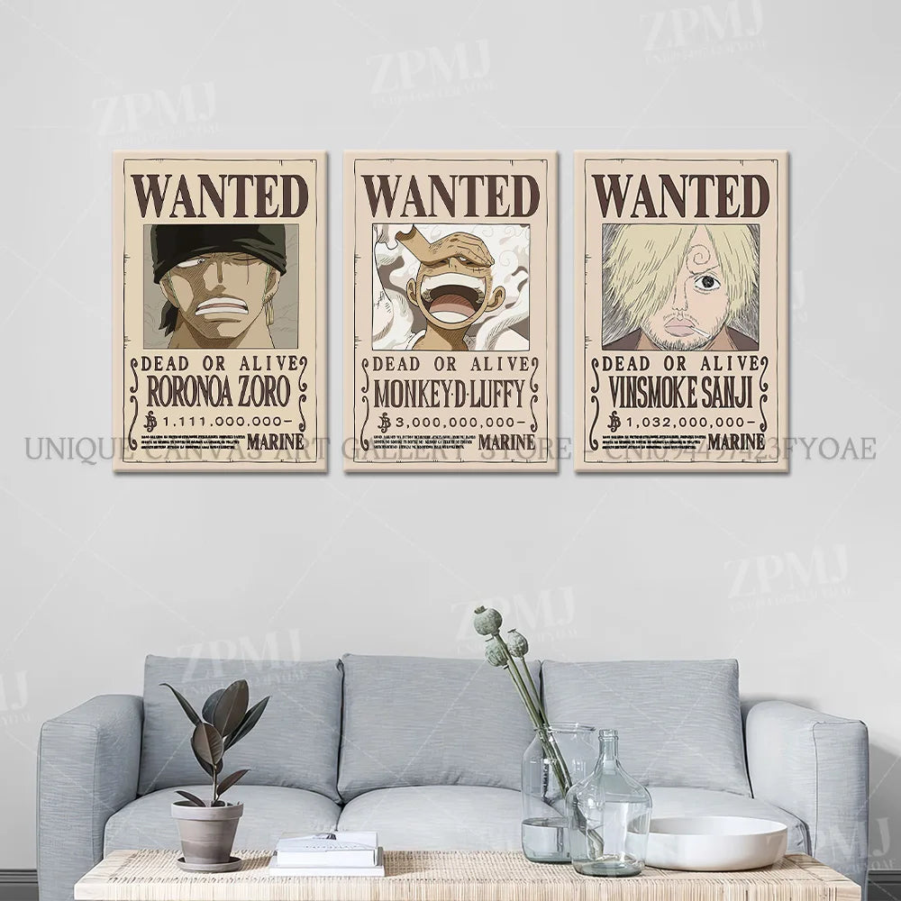 Anime One Piece Wanted Home Decor Poster Wall Art Canvas Prints Painting Pictures for Living Room Frameless Decorative Murals