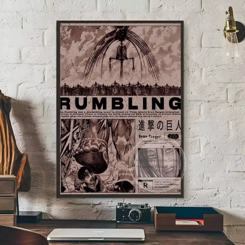 Hot-Blooded Anime Attack on Titan Poster Art Waterproof Paper Canvas Coffee House Bar Room Wall Decor