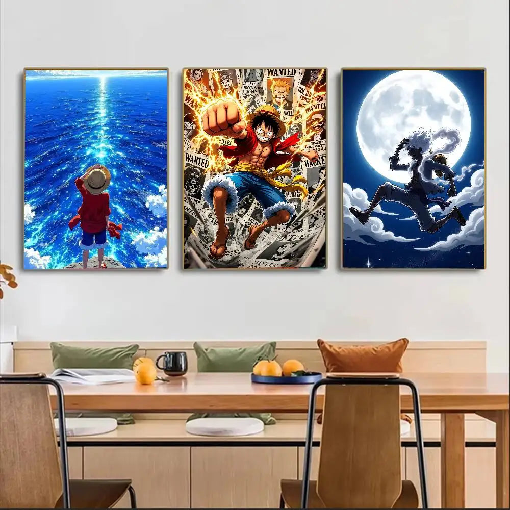 OP Luffy Poster HD Art Sticky Wall Waterproof Home Living Room Bedroom Bar Aesthetic Decoration