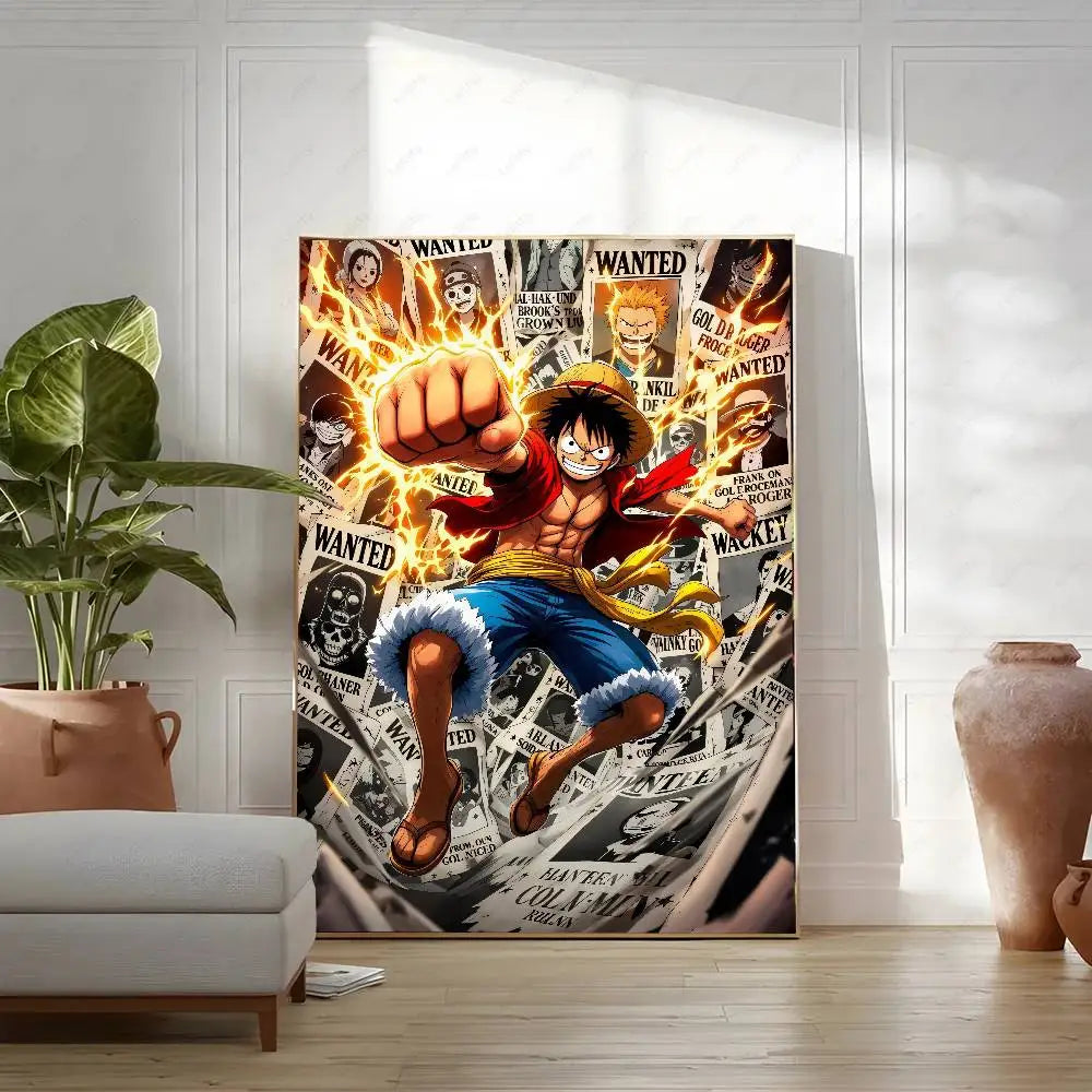 OP Luffy Poster HD Art Sticky Wall Waterproof Home Living Room Bedroom Bar Aesthetic Decoration