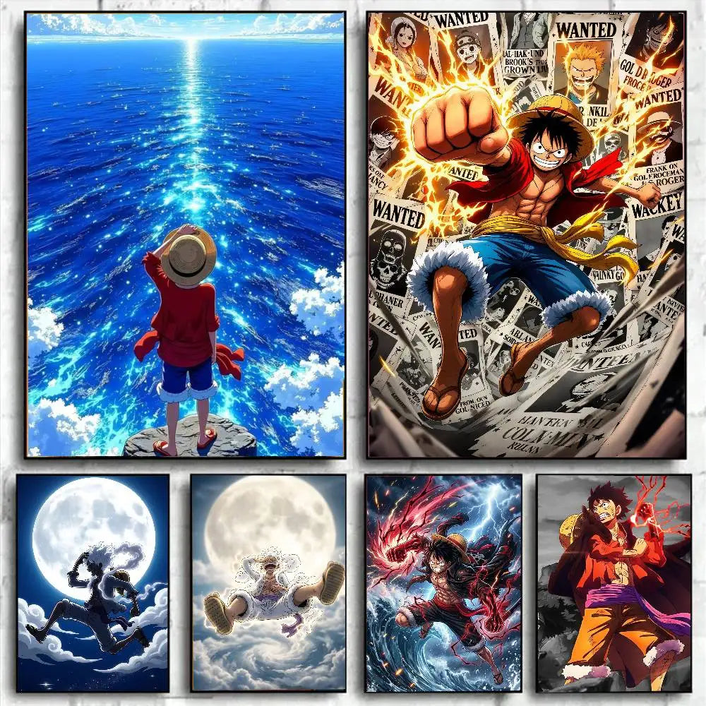 OP Luffy Poster HD Art Sticky Wall Waterproof Home Living Room Bedroom Bar Aesthetic Decoration