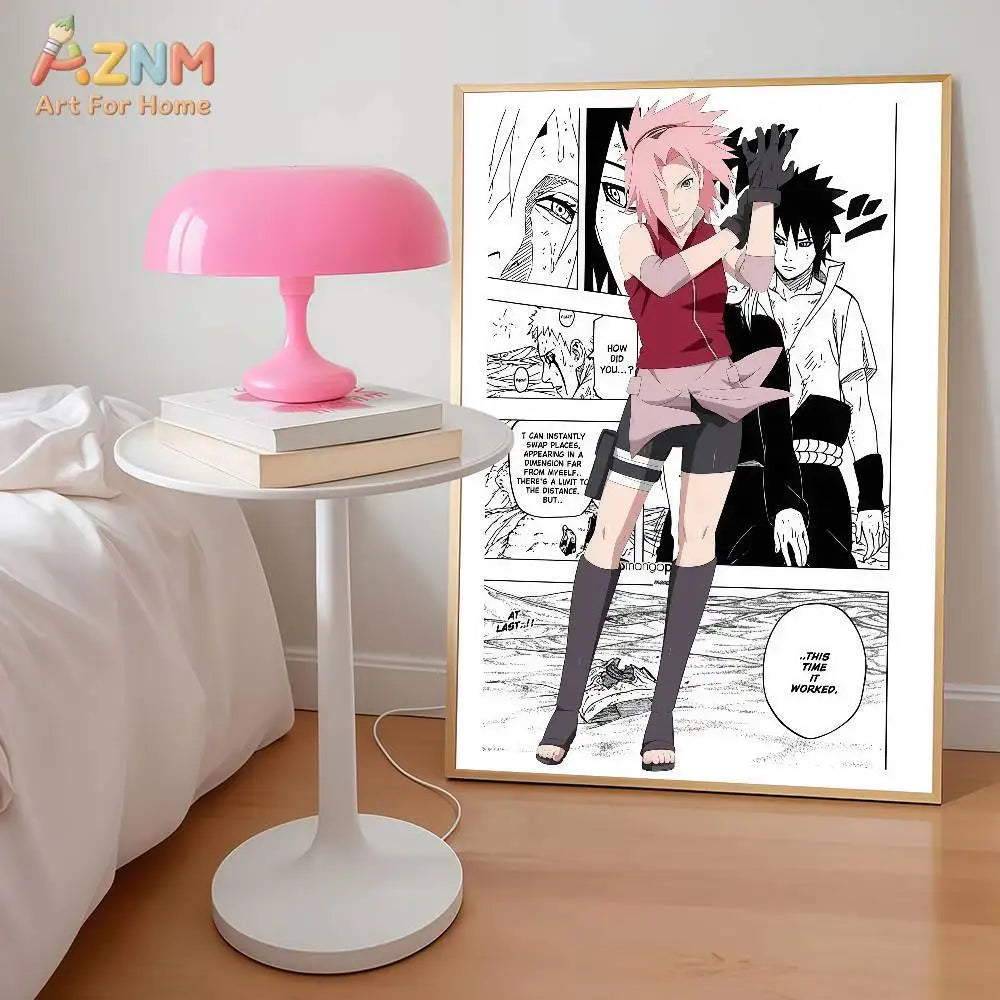 AZNM Naruto Anime Manga Panel Canvas Wall Print Unframed Naruto Sasuke Sakura Madara Character Boys Room Decor Poster