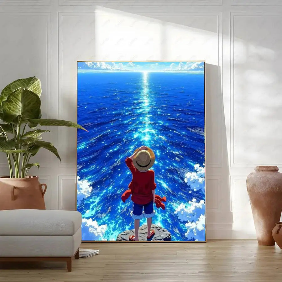 OP Luffy Poster HD Art Sticky Wall Waterproof Home Living Room Bedroom Bar Aesthetic Decoration