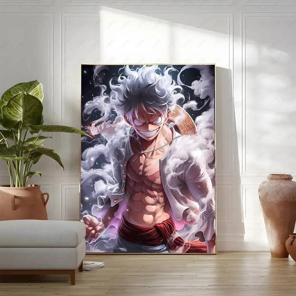 OP Luffy Poster HD Art Sticky Wall Waterproof Home Living Room Bedroom Bar Aesthetic Decoration