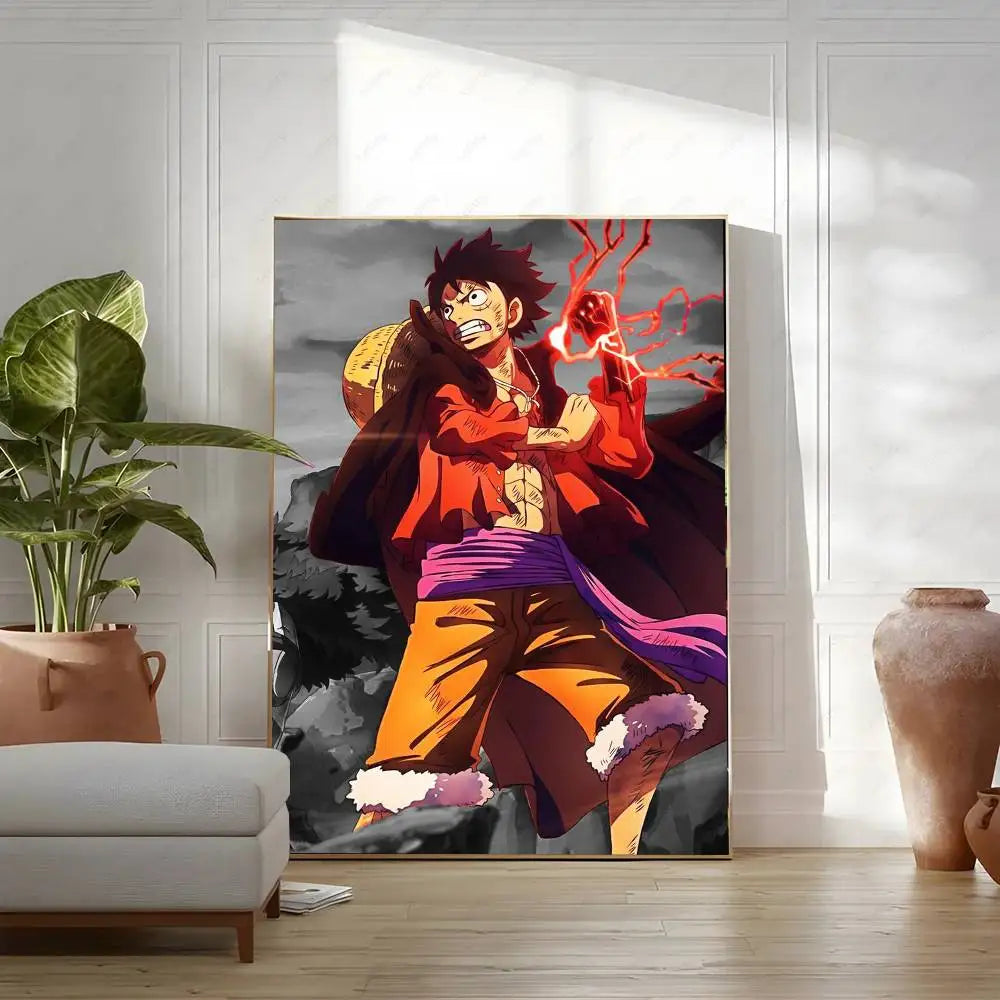 OP Luffy Poster HD Art Sticky Wall Waterproof Home Living Room Bedroom Bar Aesthetic Decoration