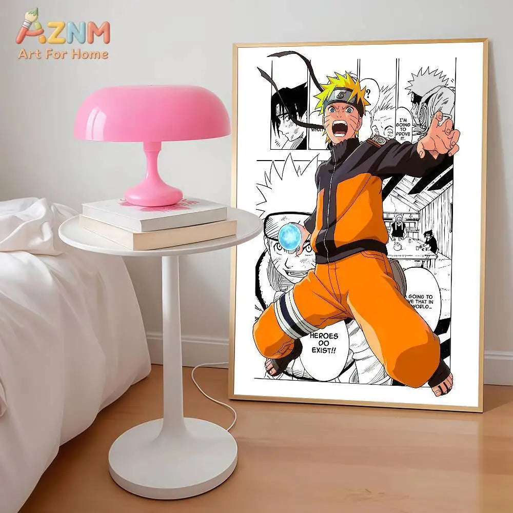 AZNM Naruto Anime Manga Panel Canvas Wall Print Unframed Naruto Sasuke Sakura Madara Character Boys Room Decor Poster