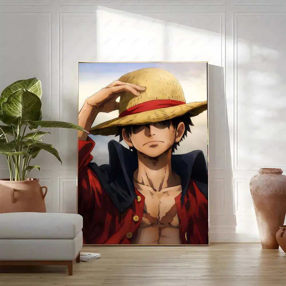 OP Luffy Poster HD Art Sticky Wall Waterproof Home Living Room Bedroom Bar Aesthetic Decoration