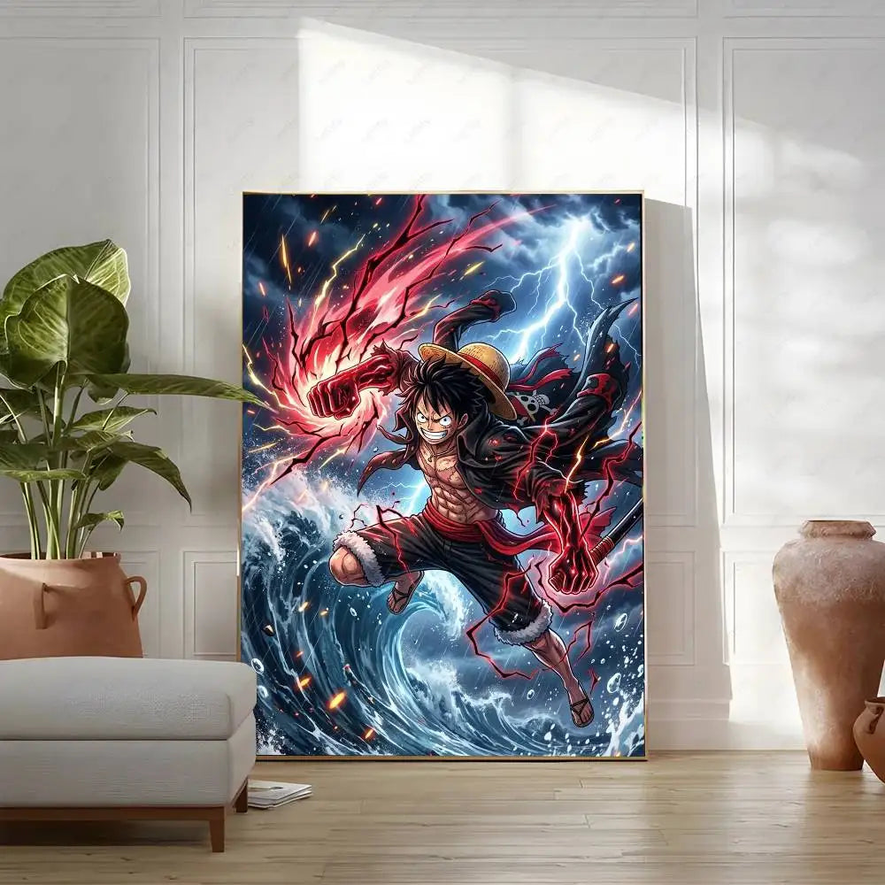 OP Luffy Poster HD Art Sticky Wall Waterproof Home Living Room Bedroom Bar Aesthetic Decoration