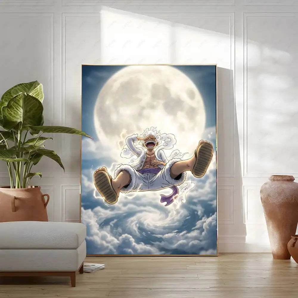 OP Luffy Poster HD Art Sticky Wall Waterproof Home Living Room Bedroom Bar Aesthetic Decoration