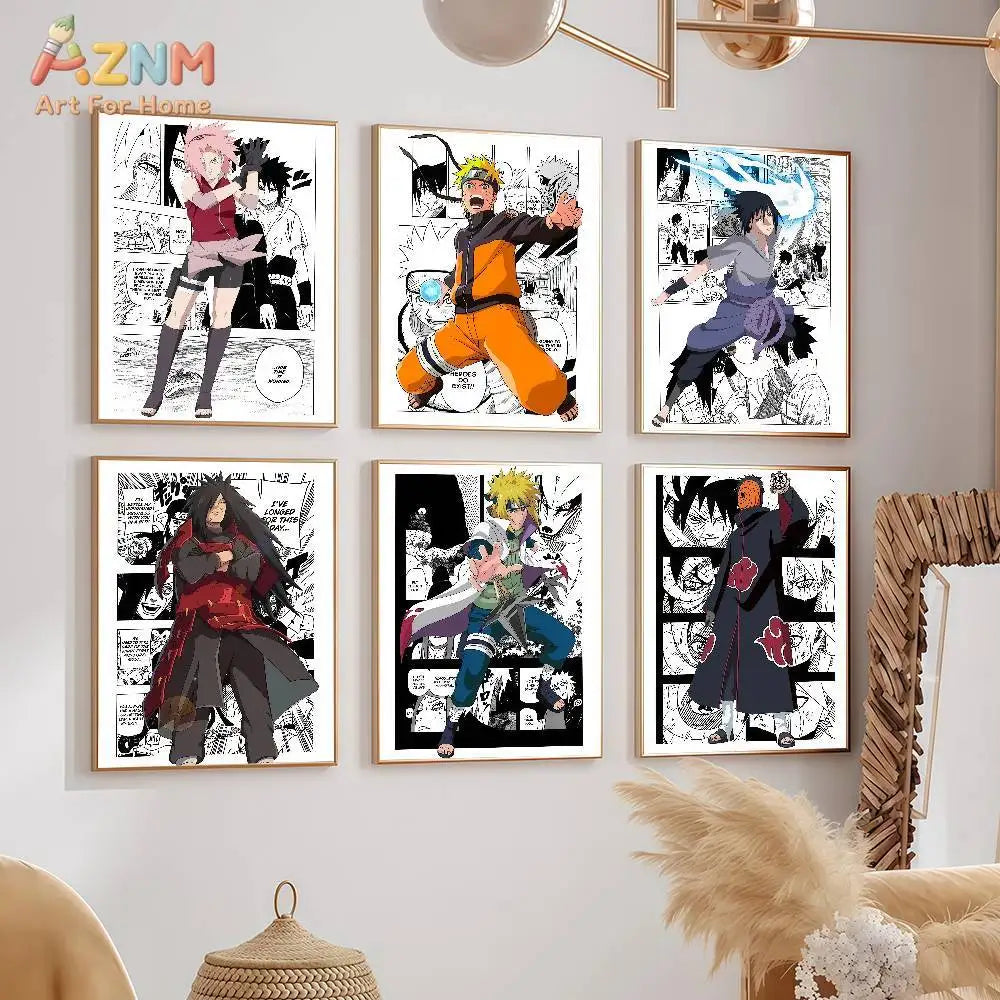 AZNM Naruto Anime Manga Panel Canvas Wall Print Unframed Naruto Sasuke Sakura Madara Character Boys Room Decor Poster