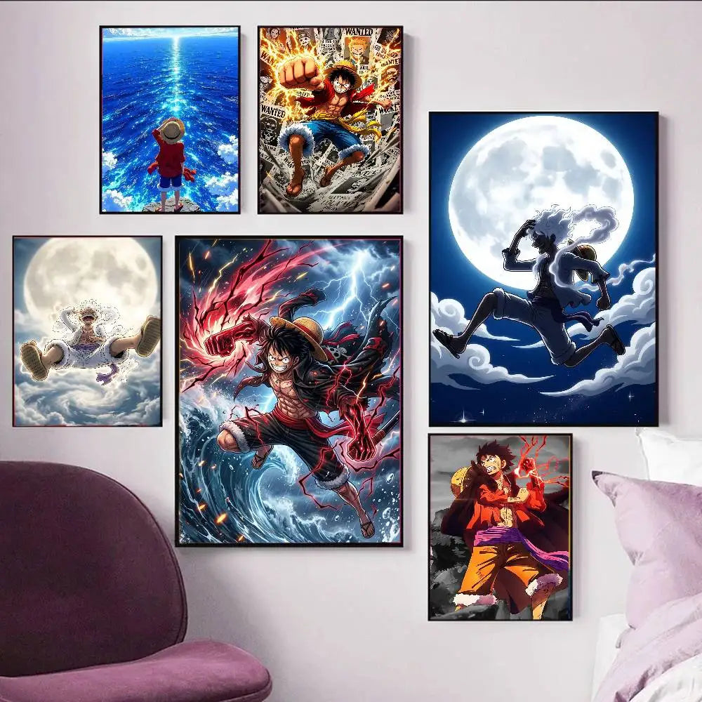 OP Luffy Poster HD Art Sticky Wall Waterproof Home Living Room Bedroom Bar Aesthetic Decoration