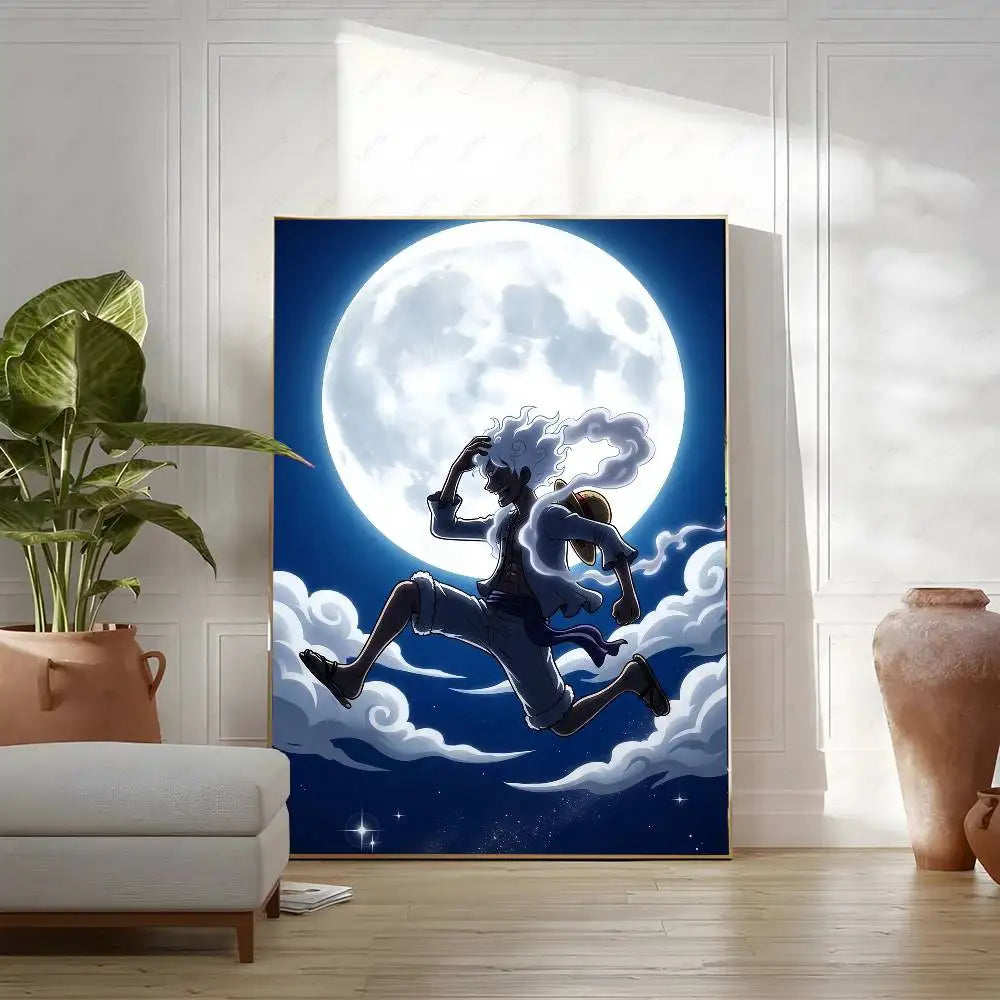 OP Luffy Poster HD Art Sticky Wall Waterproof Home Living Room Bedroom Bar Aesthetic Decoration