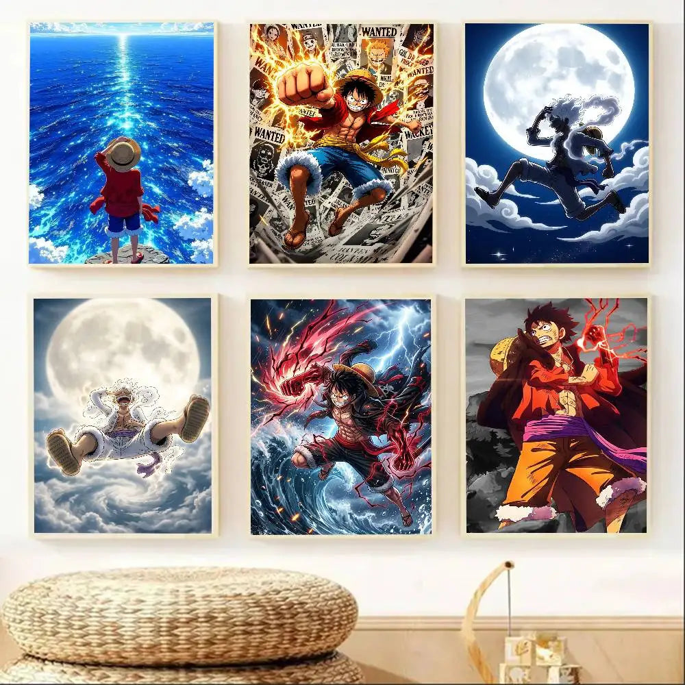 OP Luffy Poster HD Art Sticky Wall Waterproof Home Living Room Bedroom Bar Aesthetic Decoration