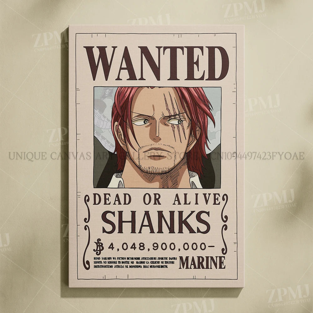Anime One Piece Wanted Home Decor Poster Wall Art Canvas Prints Painting Pictures for Living Room Frameless Decorative Murals