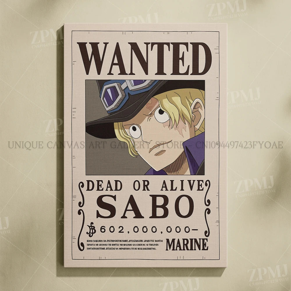 Anime One Piece Wanted Home Decor Poster Wall Art Canvas Prints Painting Pictures for Living Room Frameless Decorative Murals