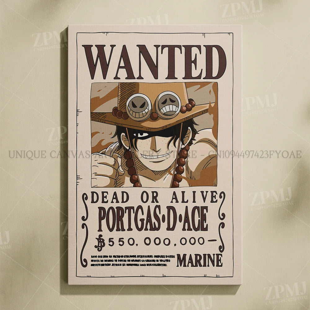 Anime One Piece Wanted Home Decor Poster Wall Art Canvas Prints Painting Pictures for Living Room Frameless Decorative Murals