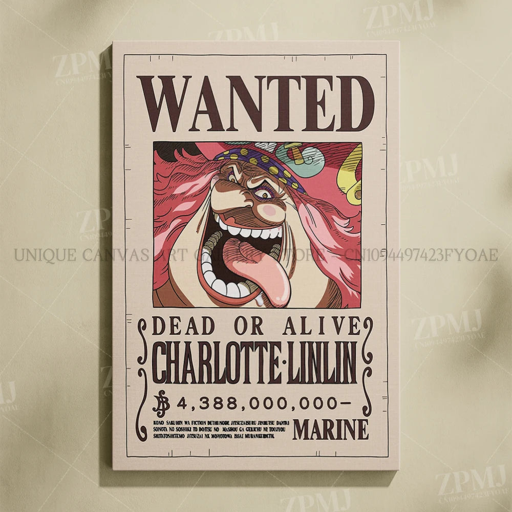 Anime One Piece Wanted Home Decor Poster Wall Art Canvas Prints Painting Pictures for Living Room Frameless Decorative Murals