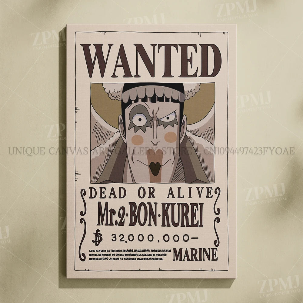 Anime One Piece Wanted Home Decor Poster Wall Art Canvas Prints Painting Pictures for Living Room Frameless Decorative Murals