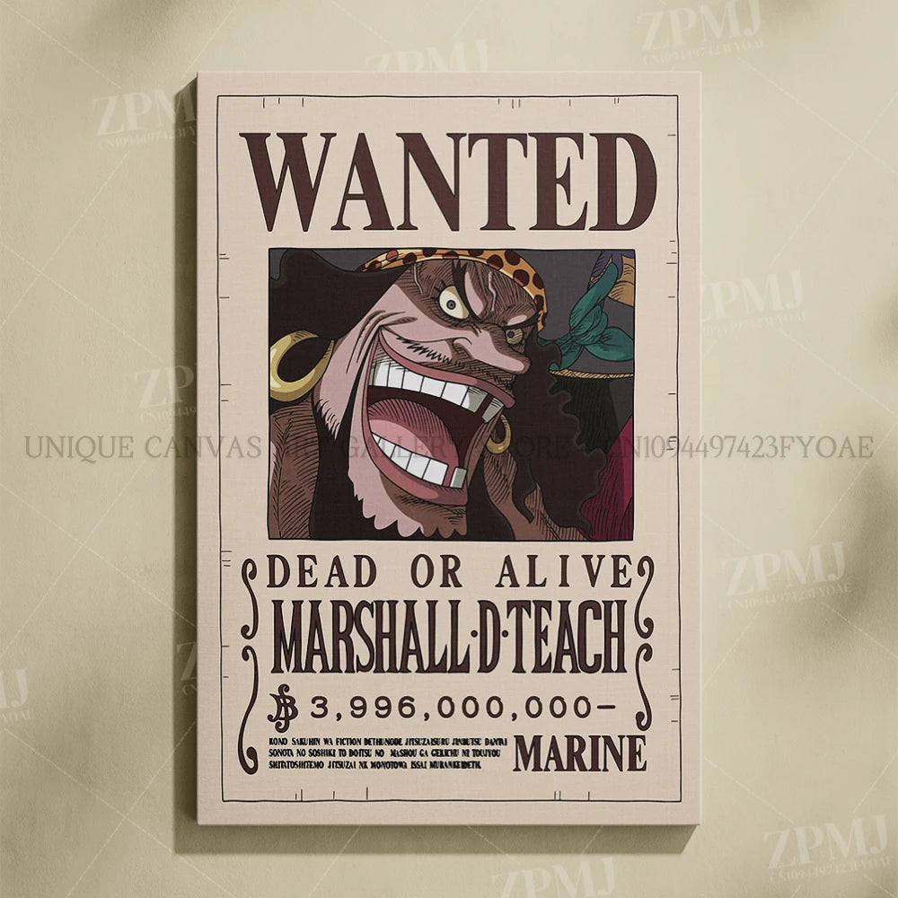 Anime One Piece Wanted Home Decor Poster Wall Art Canvas Prints Painting Pictures for Living Room Frameless Decorative Murals