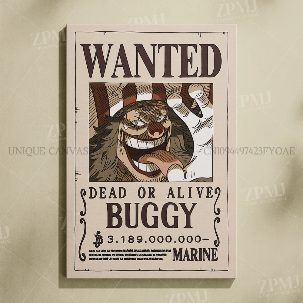 Anime One Piece Wanted Home Decor Poster Wall Art Canvas Prints Painting Pictures for Living Room Frameless Decorative Murals
