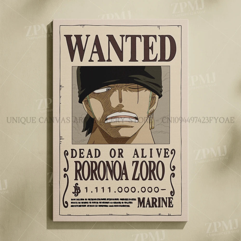 Anime One Piece Wanted Home Decor Poster Wall Art Canvas Prints Painting Pictures for Living Room Frameless Decorative Murals