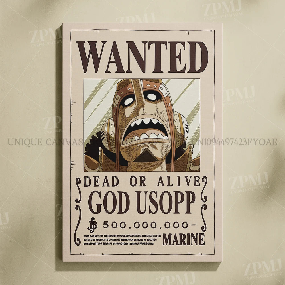 Anime One Piece Wanted Home Decor Poster Wall Art Canvas Prints Painting Pictures for Living Room Frameless Decorative Murals