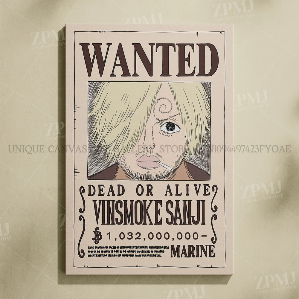 Anime One Piece Wanted Home Decor Poster Wall Art Canvas Prints Painting Pictures for Living Room Frameless Decorative Murals