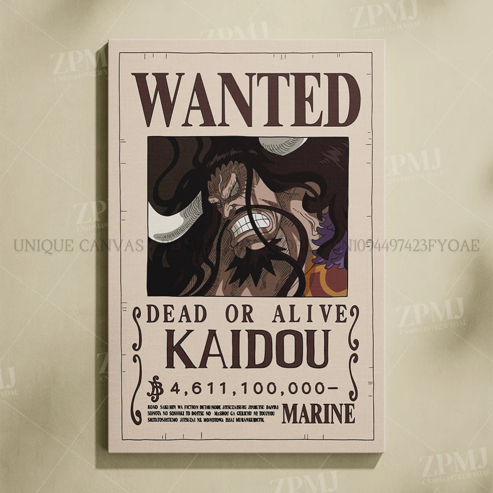 Anime One Piece Wanted Home Decor Poster Wall Art Canvas Prints Painting Pictures for Living Room Frameless Decorative Murals