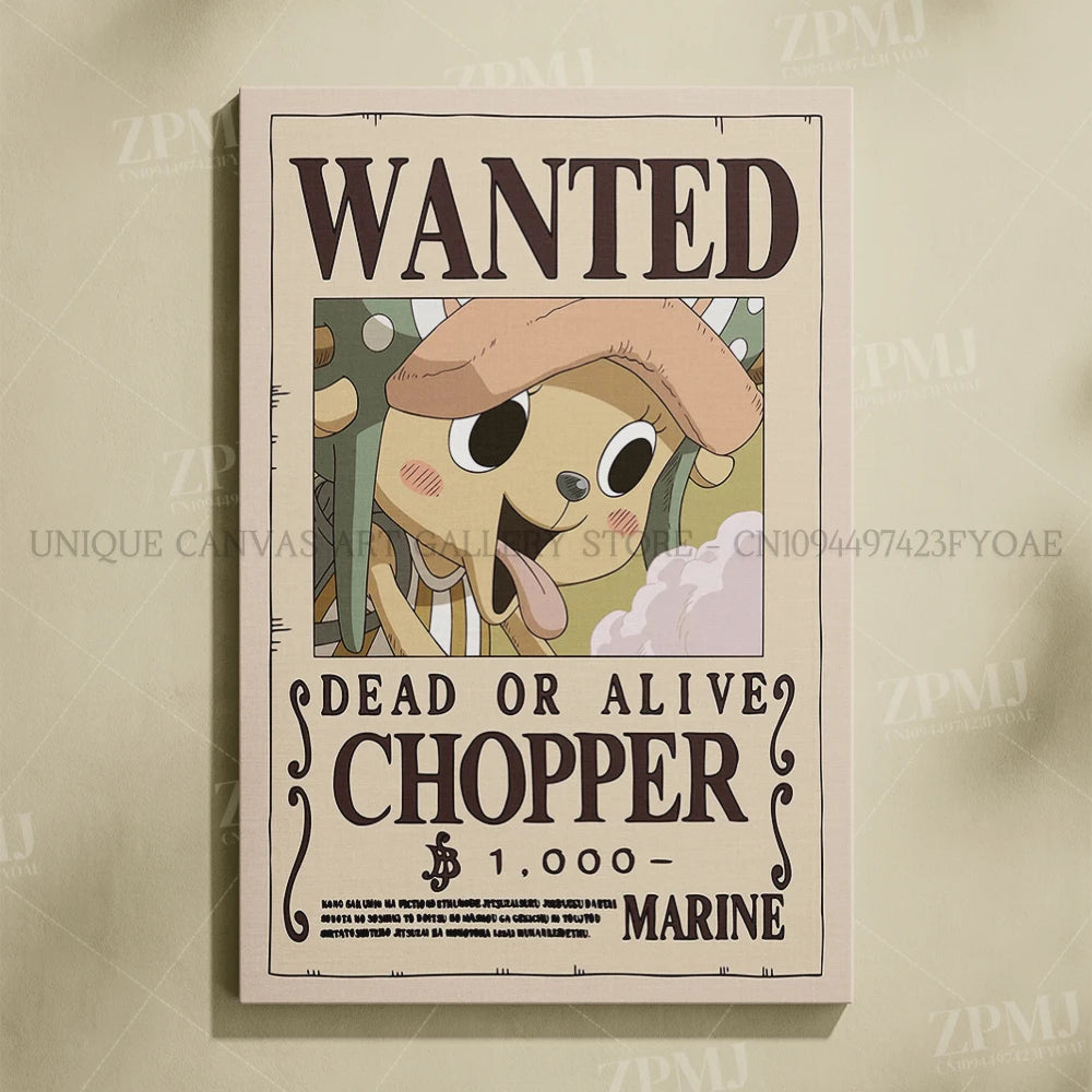 Anime One Piece Wanted Home Decor Poster Wall Art Canvas Prints Painting Pictures for Living Room Frameless Decorative Murals